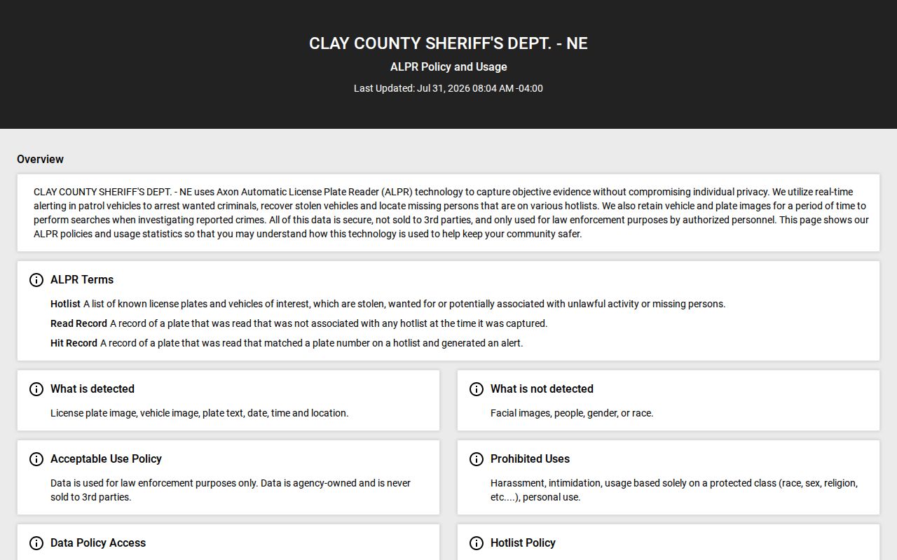 Clay County arrest records sheriff transparency policy