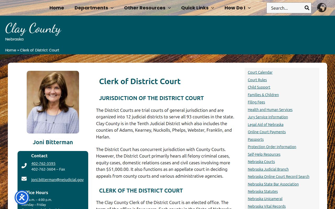 Clay County criminal court case District Court Clerk office