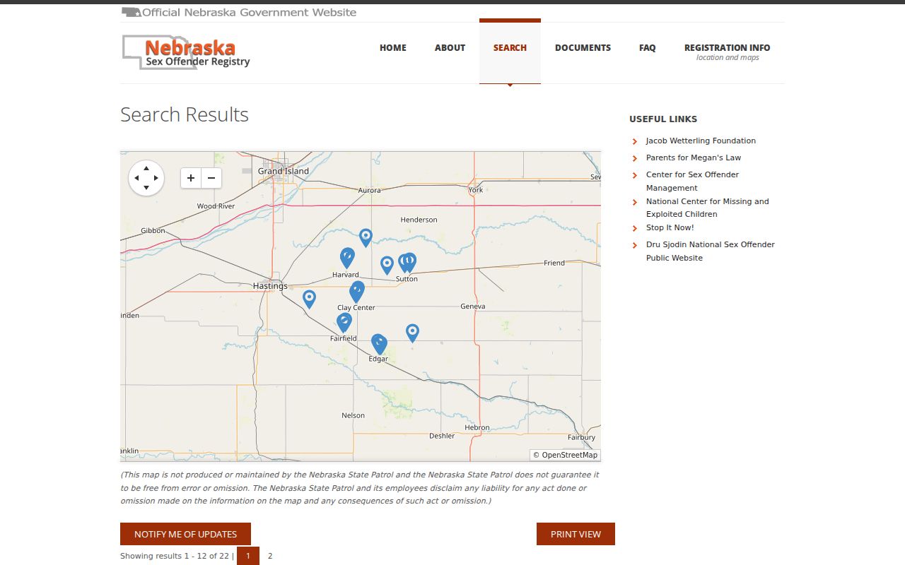 Clay County sex offender search results in the Nebraska registry