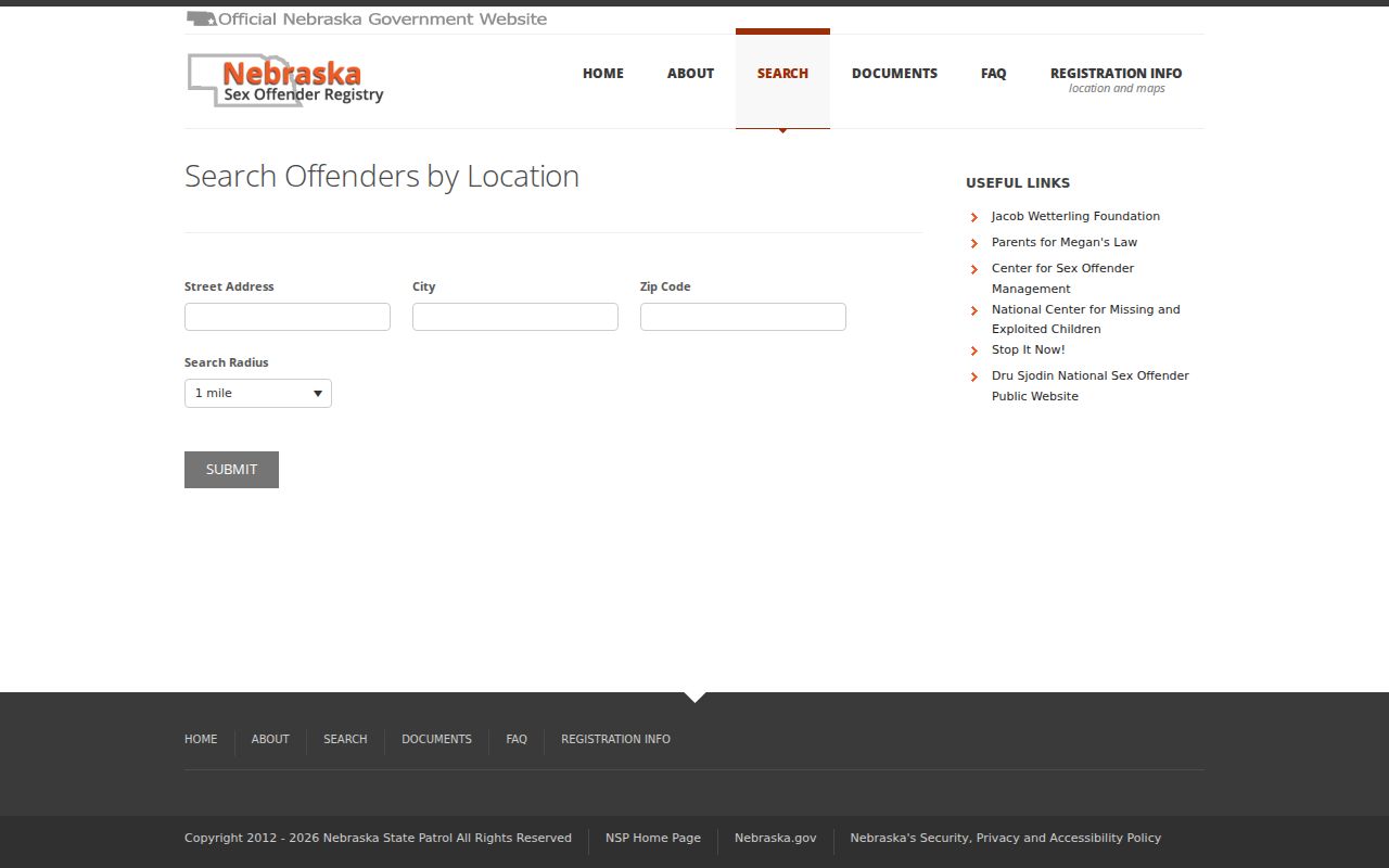 Clay County sex offender registry radius search options