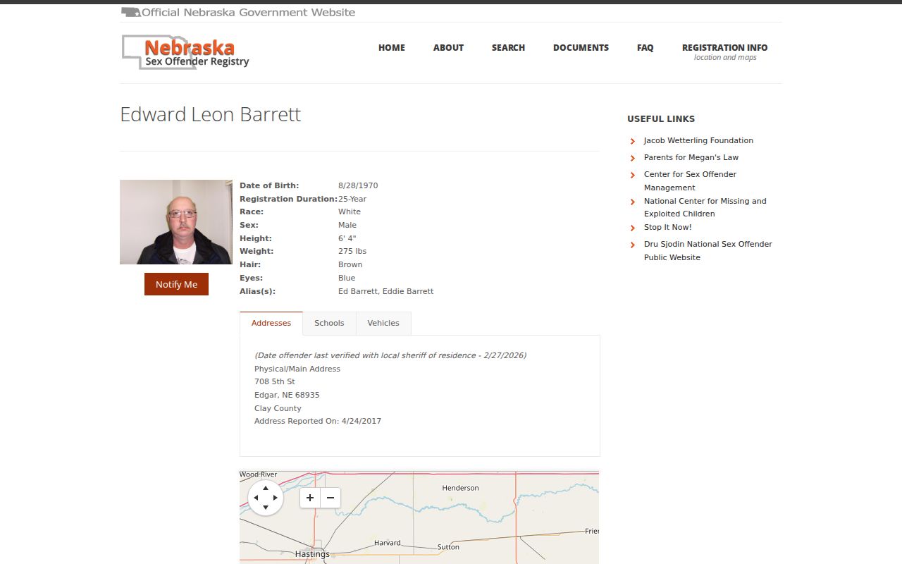 Clay County sex offender registry profile field layout