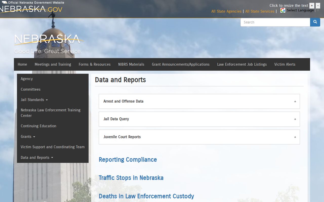 Harvard criminal records Nebraska Crime Commission data page