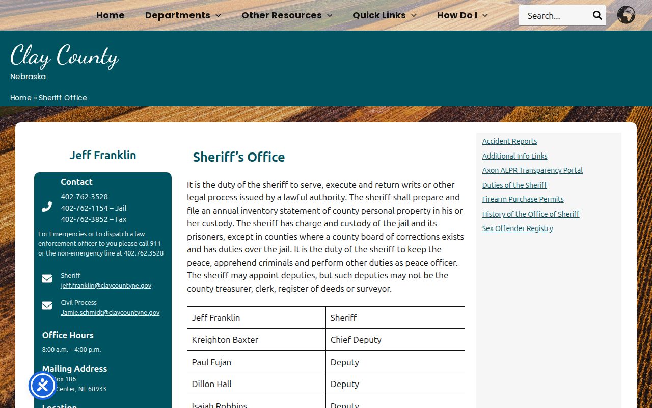 Clay County sheriff and jail criminal record contacts